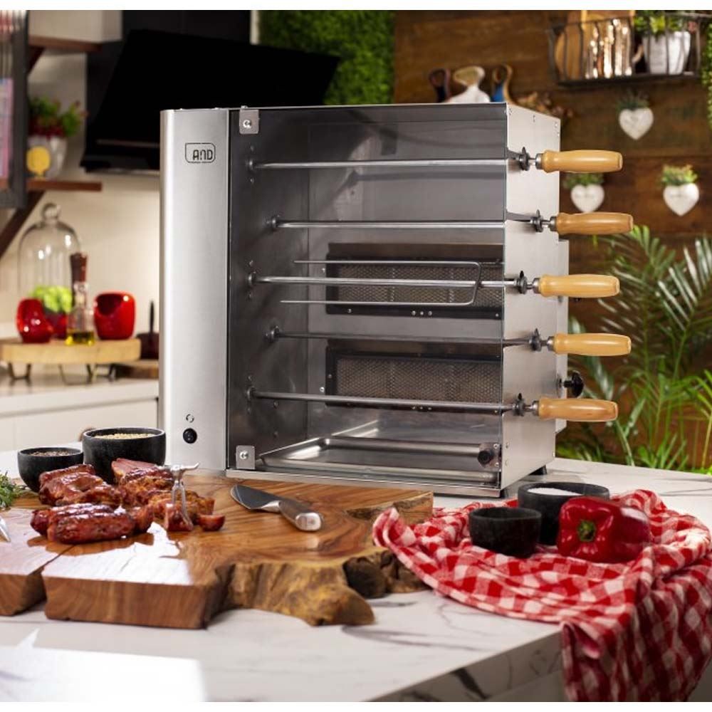 Churrasqueira Rotativa A Gás Anodilar 5 Espetos Inox - Bivolt