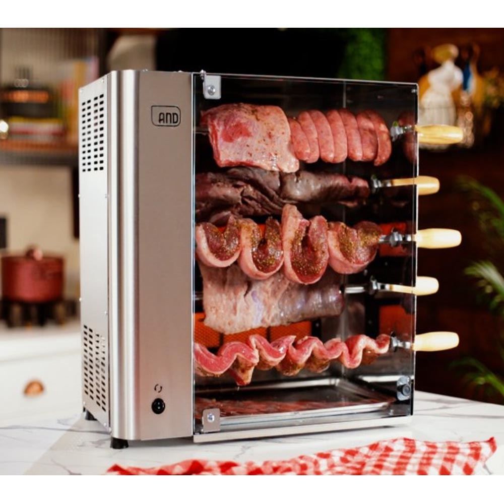 Churrasqueira Rotativa A Gás Anodilar 5 Espetos Inox - Bivolt