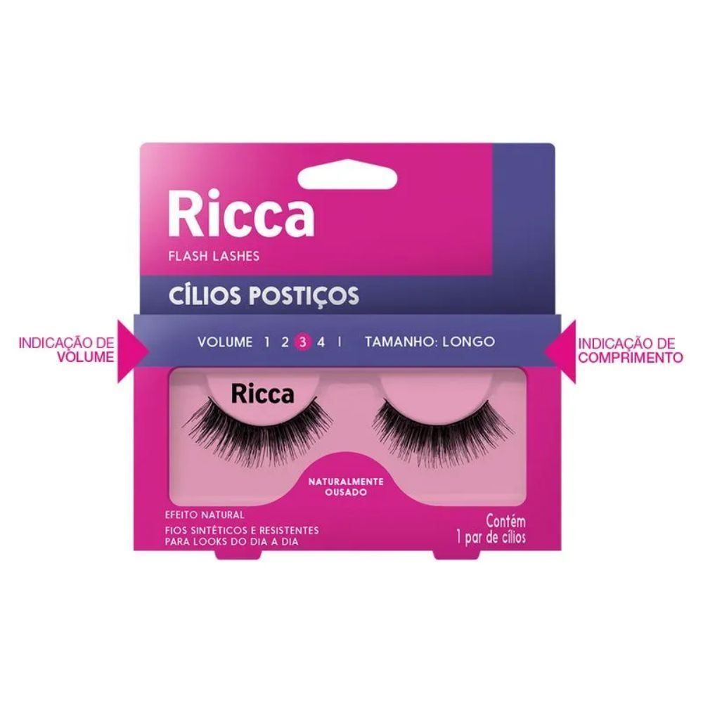 Cílios Postiços Naturalmente Ousados Volume 3 Ricca - Longo