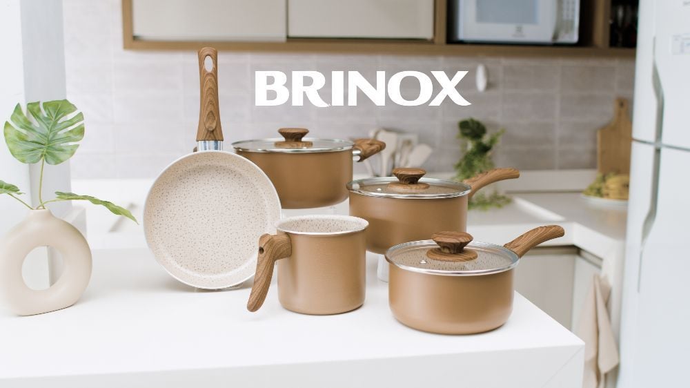 Jogo de Panelas Ceramic Life Primea 5 Peças Brinox - Cappuccino