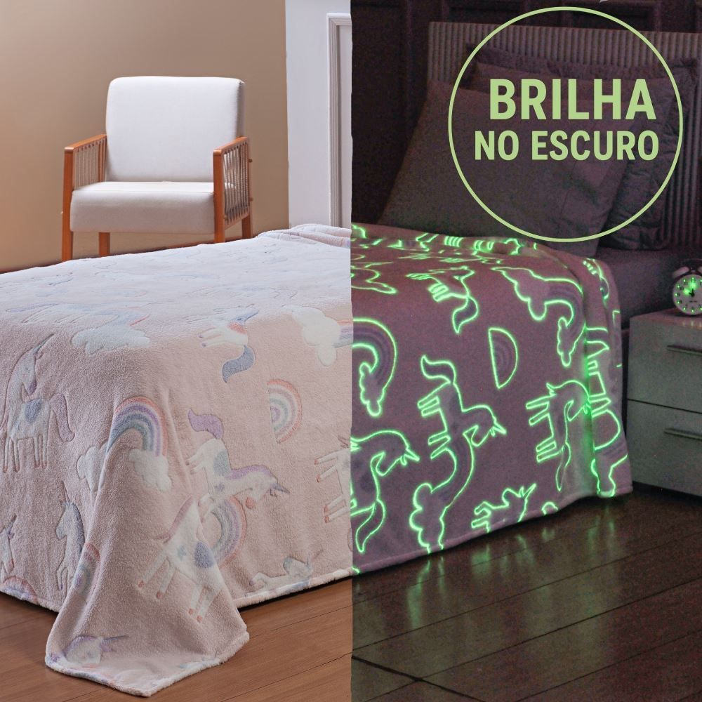 Cobertor Infantil Mágico Encantos Brilha No Escuro - Rosa Unicórnio