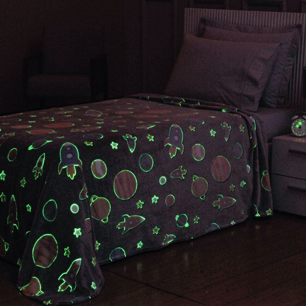 Cobertor Infantil Mágico Encantos Brilha No Escuro - Azul Planetas