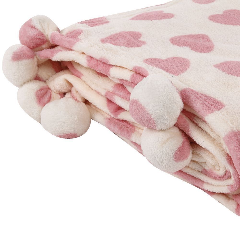 Cobertor Solteiro Infantil Pompom Havan Kids - Coração Rosa