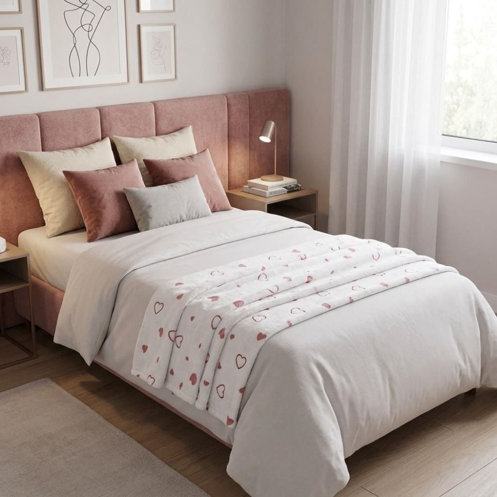 Cobertor Solteiro Lumini Microfibra 3D Havan Casa - Corações Rosa