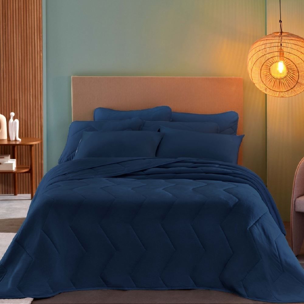 Cobre Leito Casal Liso 3 Peças Havan Casa - Azul Marinho