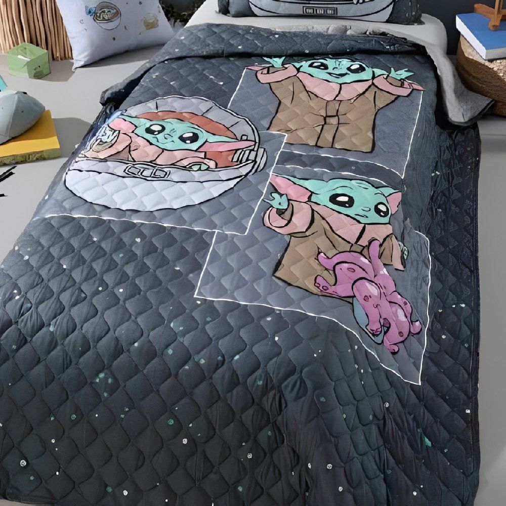 Cobre Leito Solteiro Infantil Disney Hedrons 1 Pç - Baby Yoda