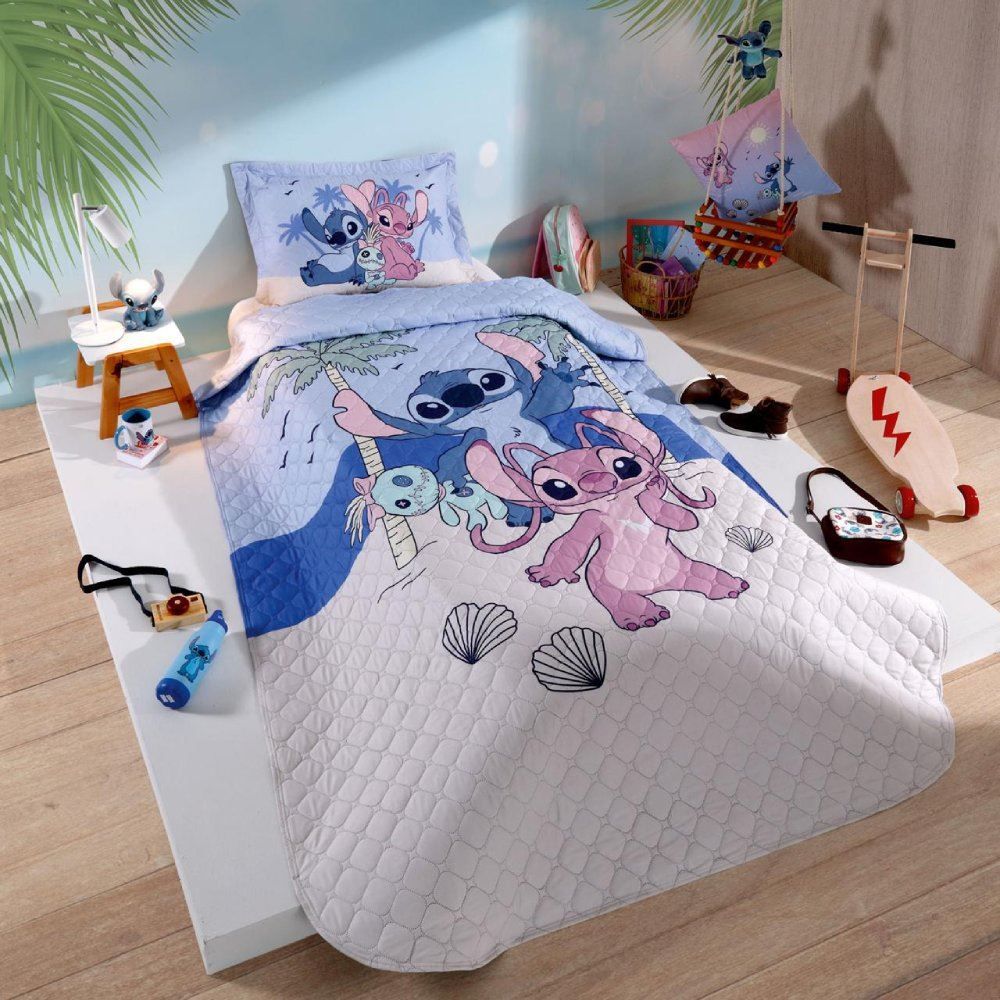 Cobre Leito Solteiro Infantil Disney Hedrons 1 Pç - Stitch Tropical