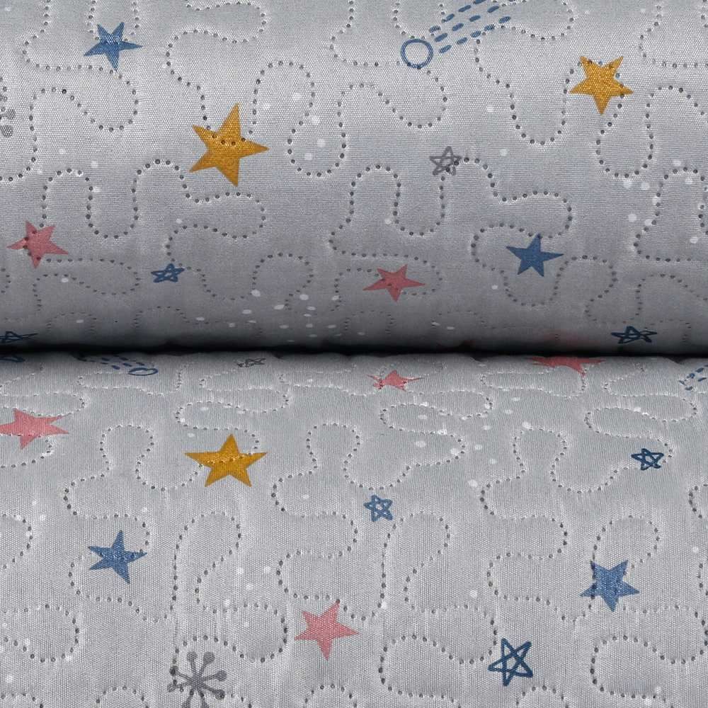 Kit Colcha Solteiro Dupla Face Matelado Havan Kids 2 pçs - Aster Star Cinza