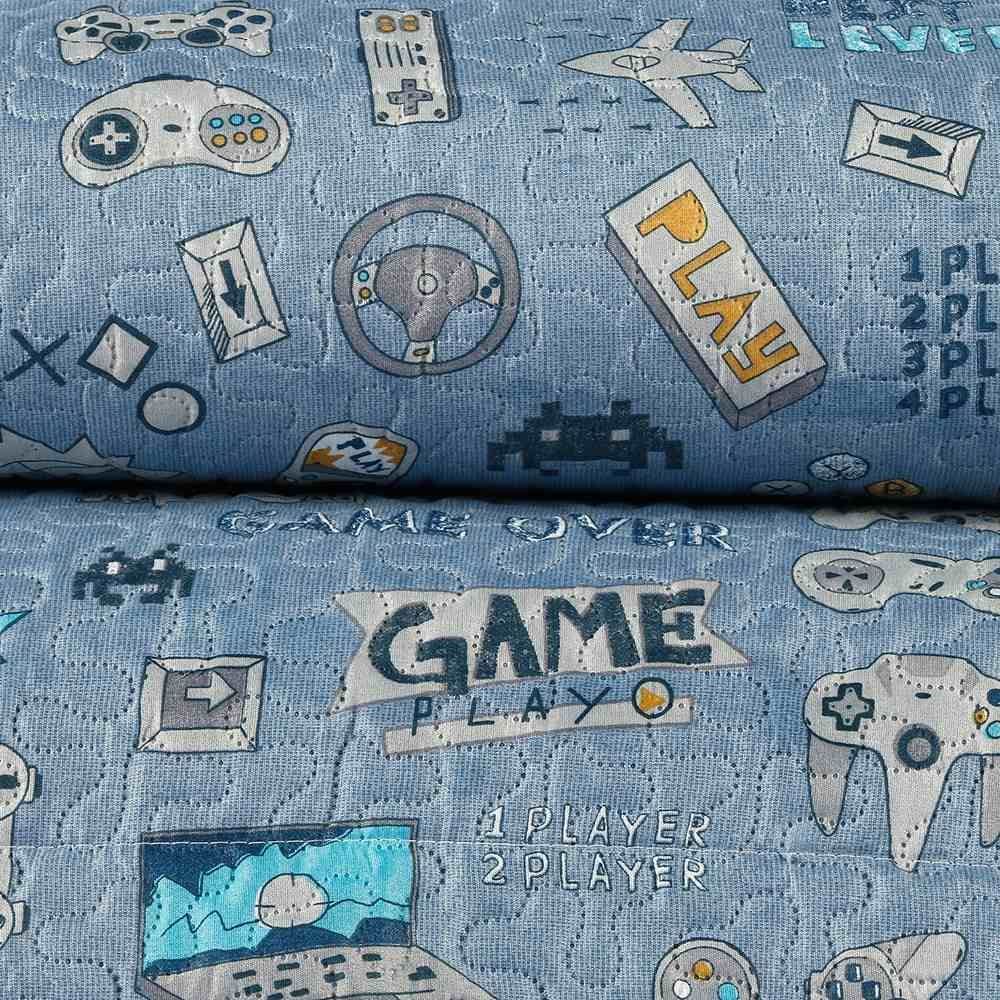 Kit Colcha Solteiro Dupla Face Matelado Havan Kids 2 pçs - Gaming Azul
