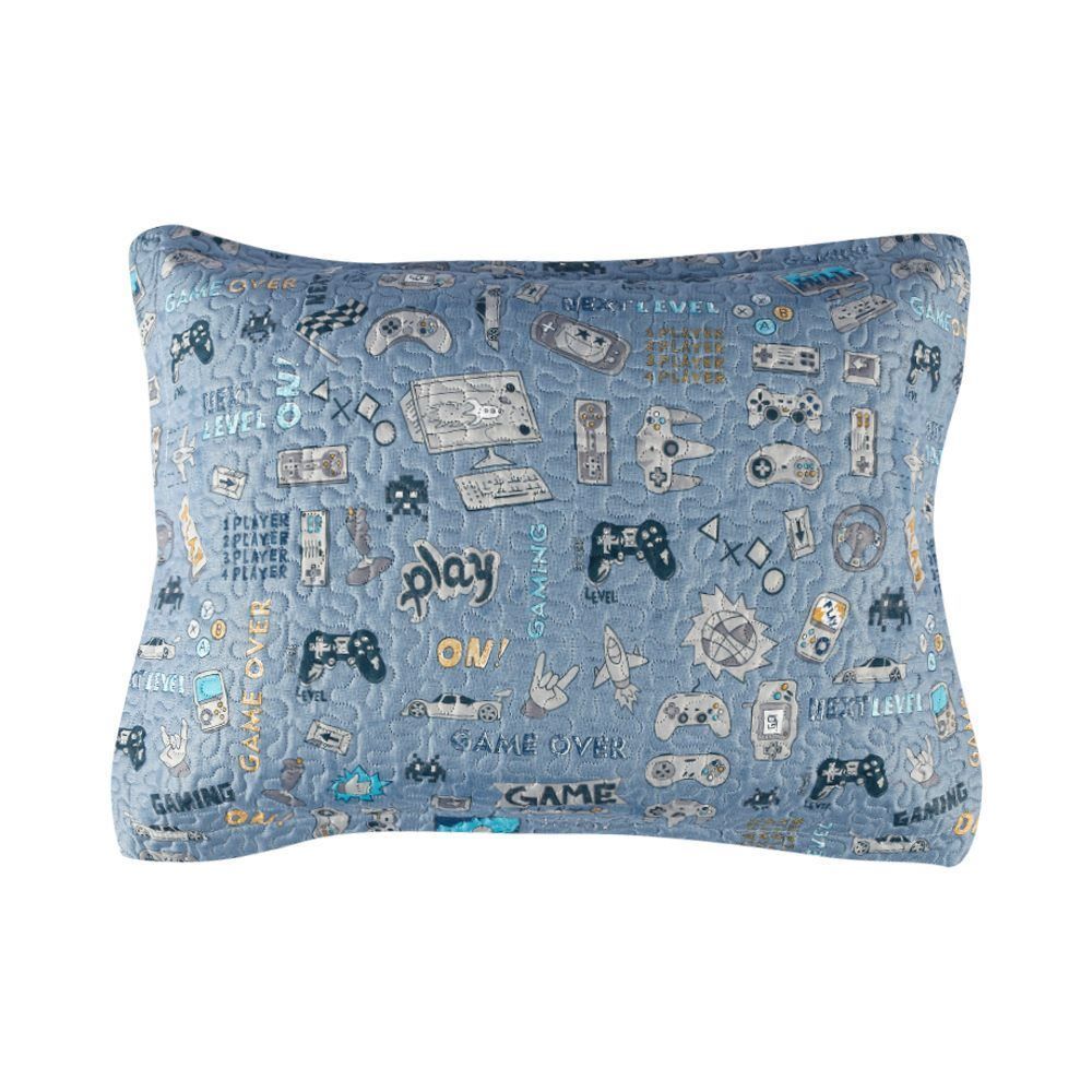 Kit Colcha Solteiro Dupla Face Matelado Havan Kids 2 pçs - Gaming Azul