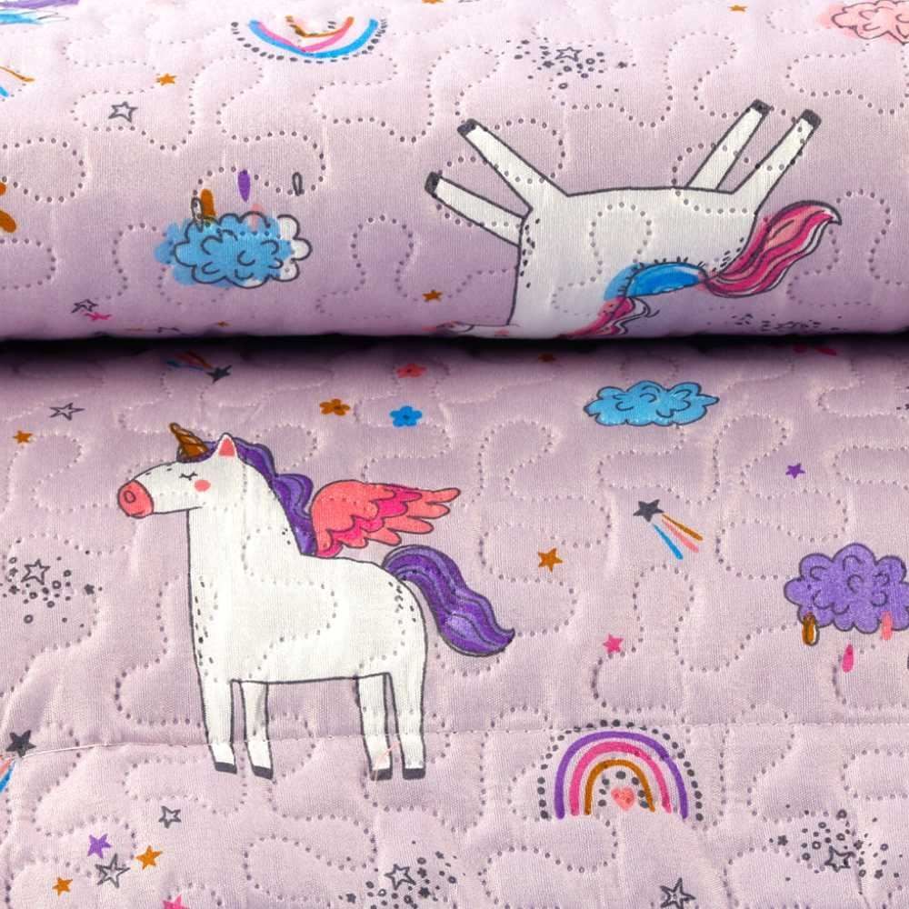 Kit Colcha Solteiro Dupla Face Matelado Havan Kids 2 pçs - Unicórnio Lilás