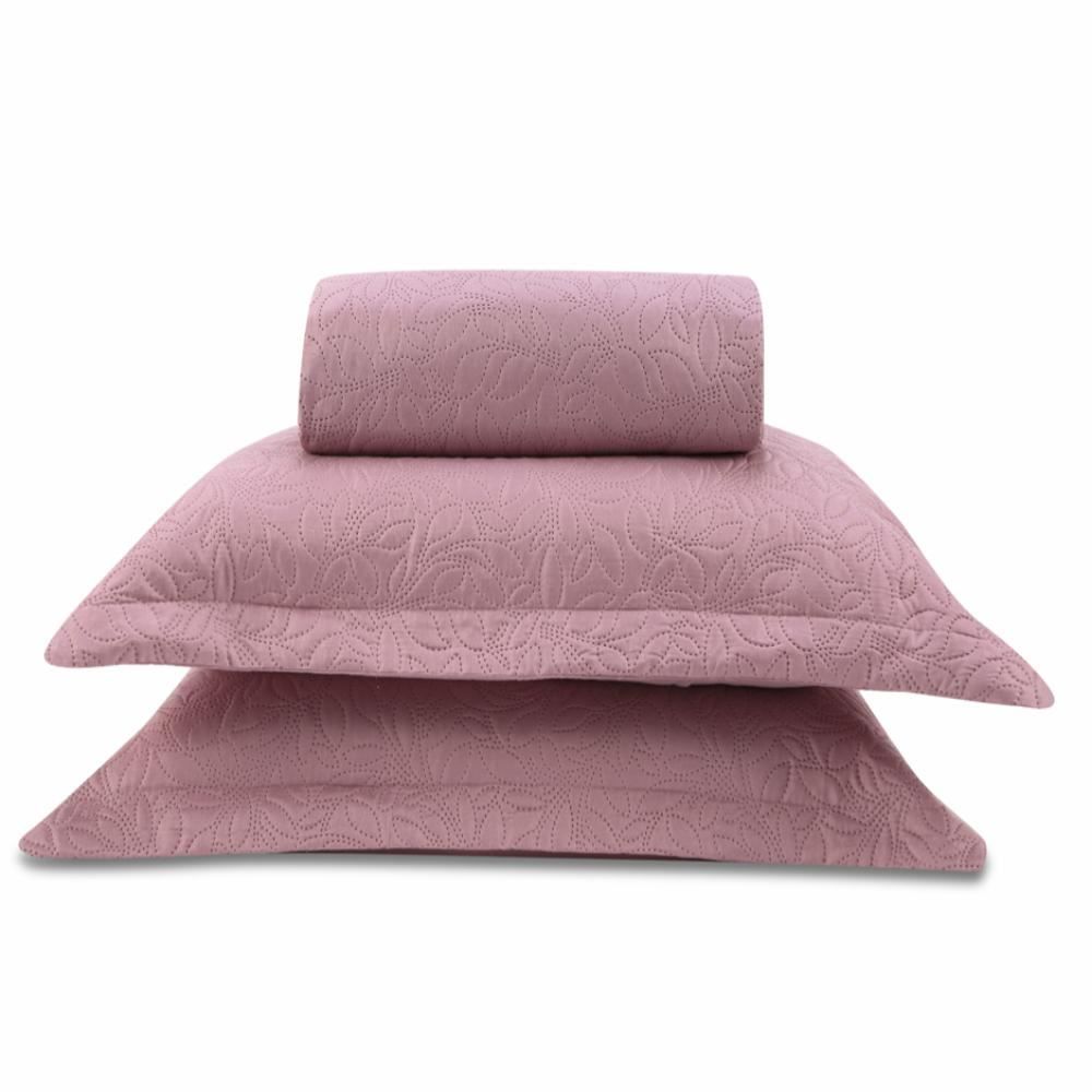Kit Colcha Casal 100% Poliéster Lisa Versalhes Havan Casa 3 Pçs - Rosa Velho