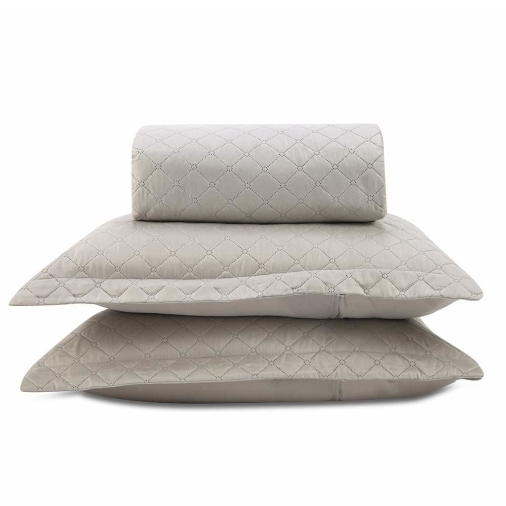 Kit Colcha Casal 100% Poliéster Lisa Versalhes Havan Casa 3 Pçs - Bege Cru