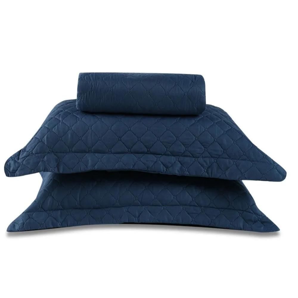 Kit Colcha King 100% Poliéster Lisa Versalhes Havan Casa 3 Pçs - Azul Jeans 