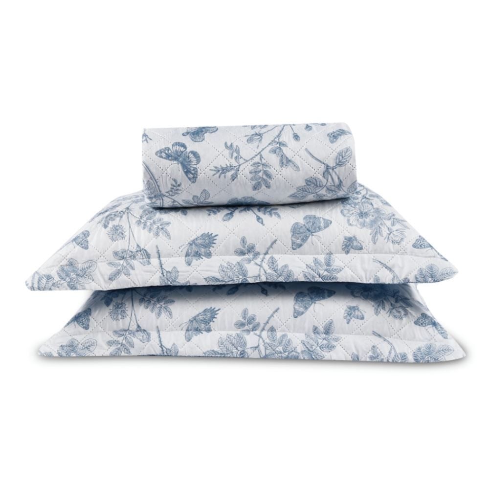 Kit Colcha King 100% Poliéster Havan Casa 3 pçs - Floral Azul