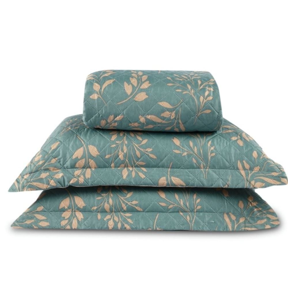 Kit Colcha King Versalhes Estampada Havan Casa 3 pçs - Folhagens Verde
