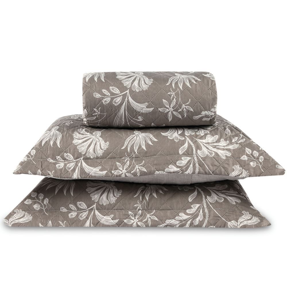Kit Colcha King 100% Poliéster Havan Casa 3 pçs - Floral Taupe