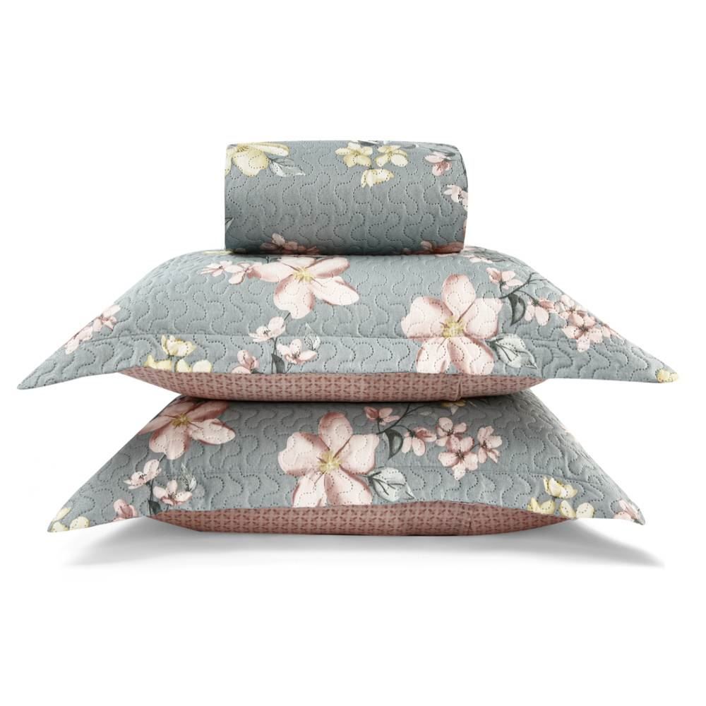 Kit Colcha King Malha Havan Casa 3 Pçs - Malva Verde Floral