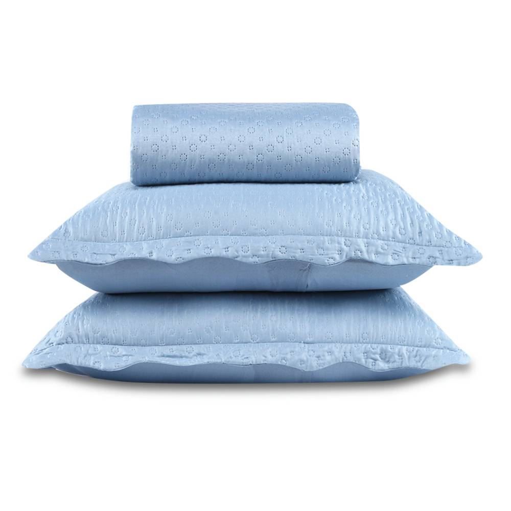 Kit Colcha King 100% Poliéster Lisa Rozac 3 Pçs - Azul Névoa