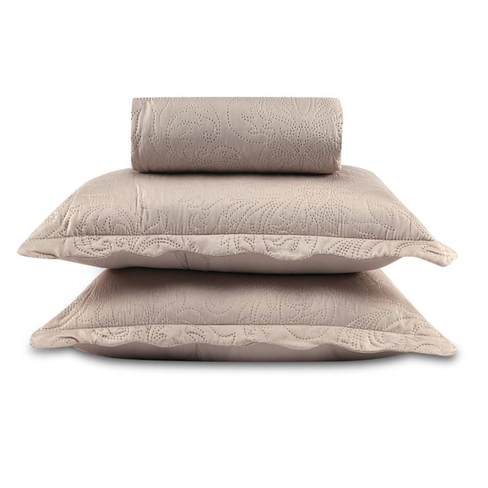 Kit Colcha Queen 100% Poliéster Lisa Rozac 3 Pçs - Bege Cru