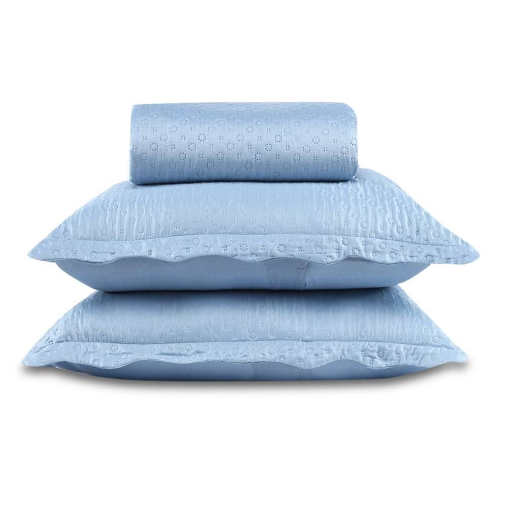 Kit Colcha Queen 100% Poliéster Lisa Rozac 3 Pçs - Azul Névoa