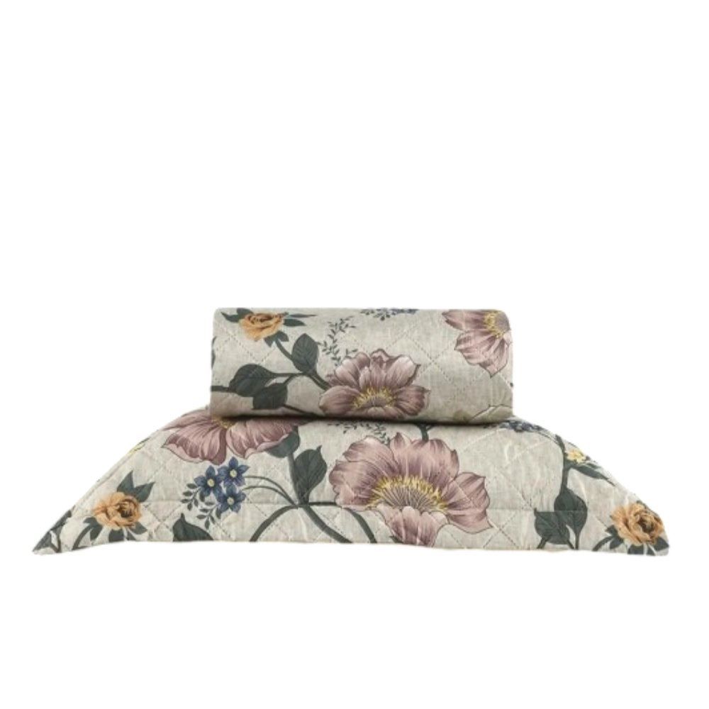 Kit Colcha Solteiro 150 Fios Havan Casa 2 Pçs - Annie Bege Floral