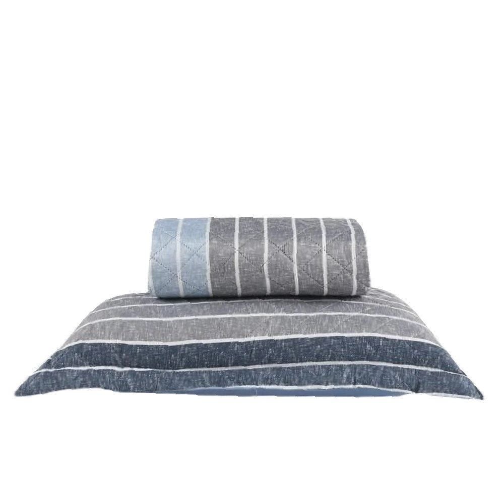 Kit Colcha Solteiro 150 Fios Havan Casa 2 Pçs - Ronnie Azul Listra