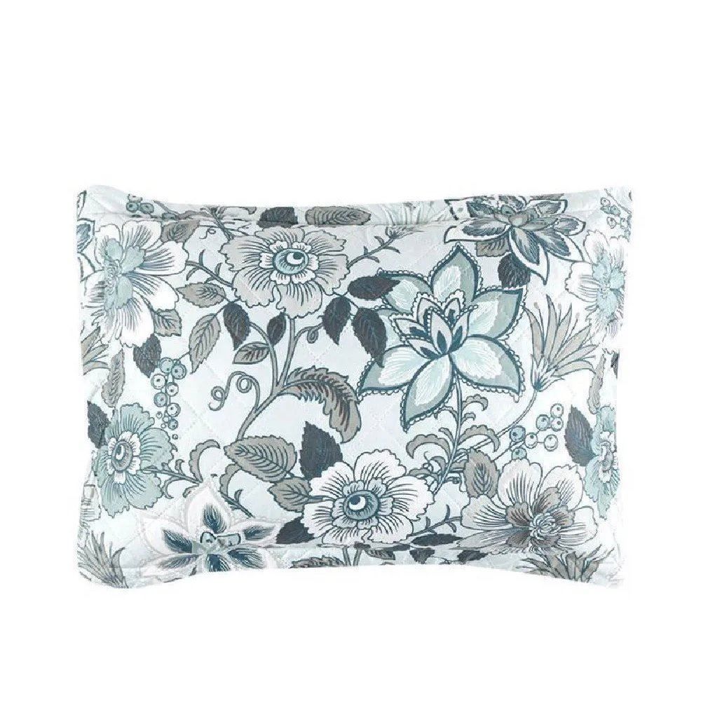 Kit Colcha Solteiro 150 Fios Havan Casa 2 Pçs - Siena Cinza Floral