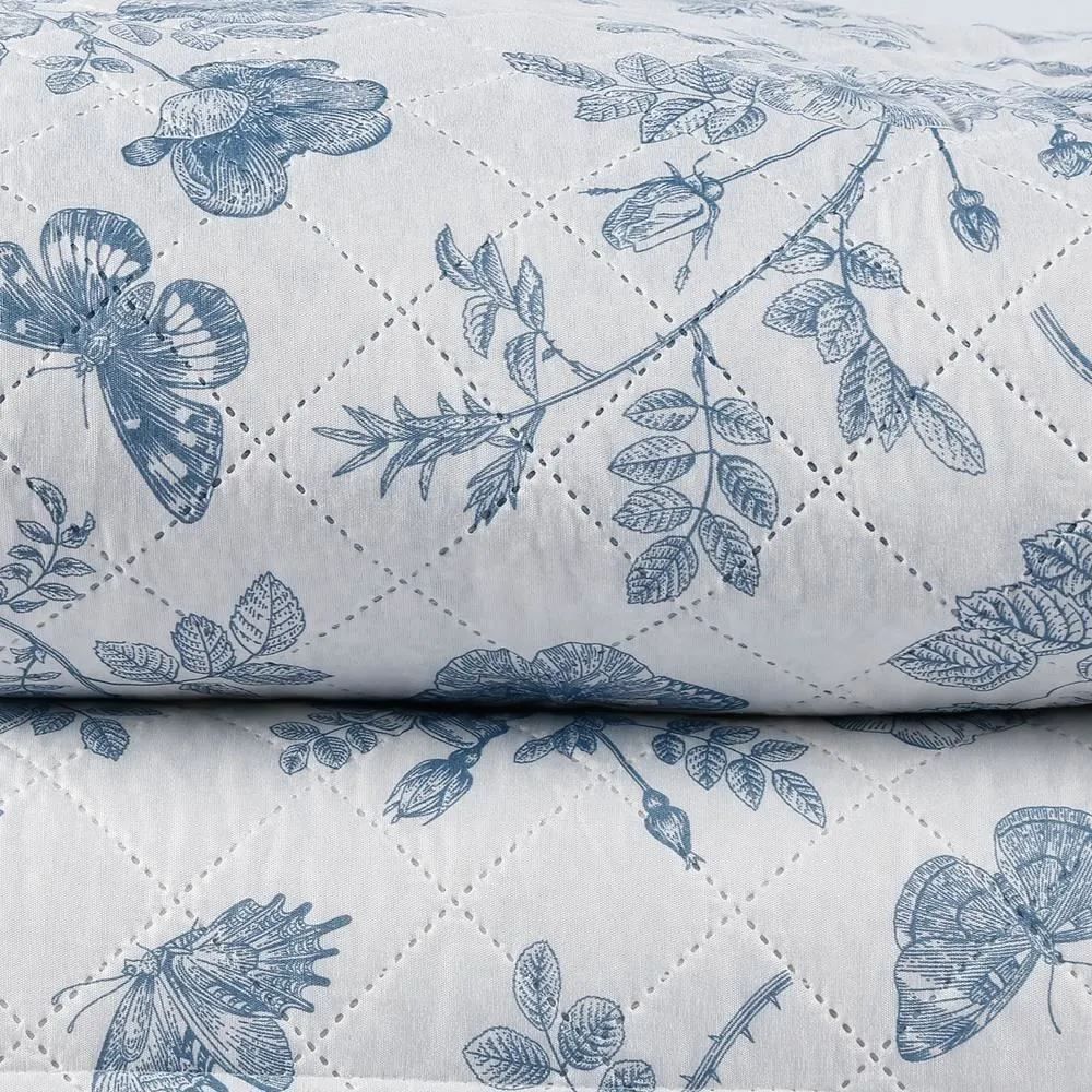 Kit Colcha Solteiro 150 Fios Havan Casa 2 pçs - Floral Azul