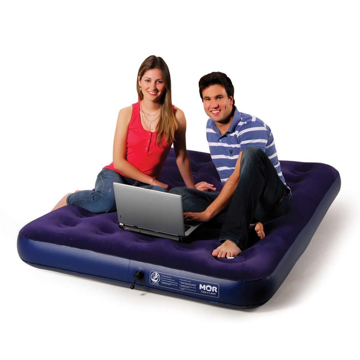 Colchão Inflável Casal Com Inflador Embutido Mor - Azul