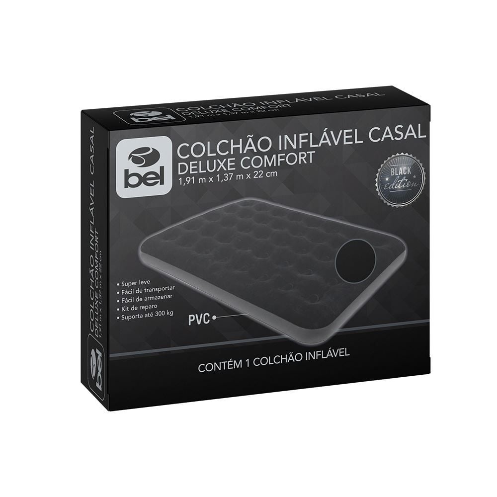 Colchão Inflável Casal Deluxe Comfort Preto Bel Resistente E Prático - Preto