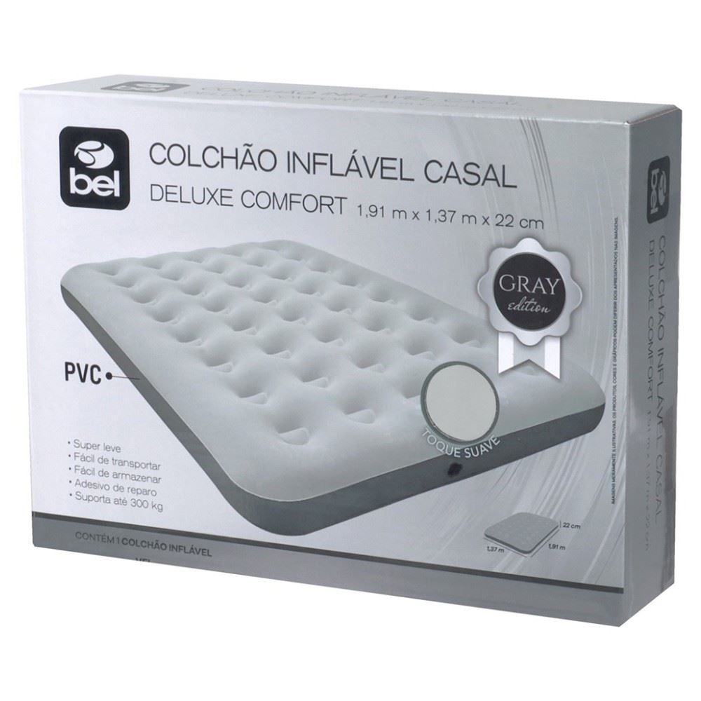 Colchão Inflável Casal Deluxe Comfort Preto Bel Resistente e Prático - Cinza