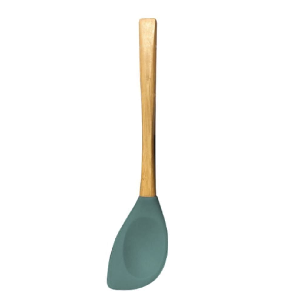 Colher Espátula De Silicone E Cabo De Bambu 31,5 Cm - Verde