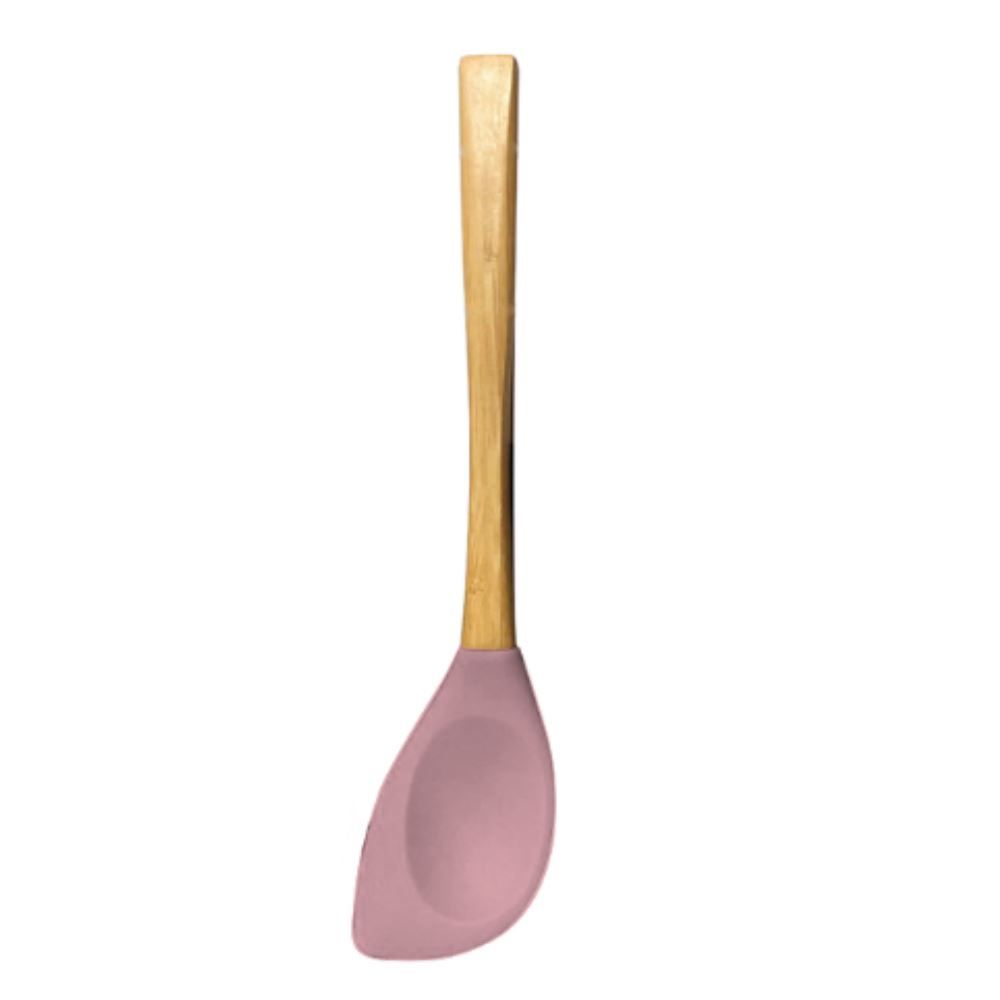 Colher Espátula De Silicone E Cabo De Bambu 31,5 Cm - Rosa