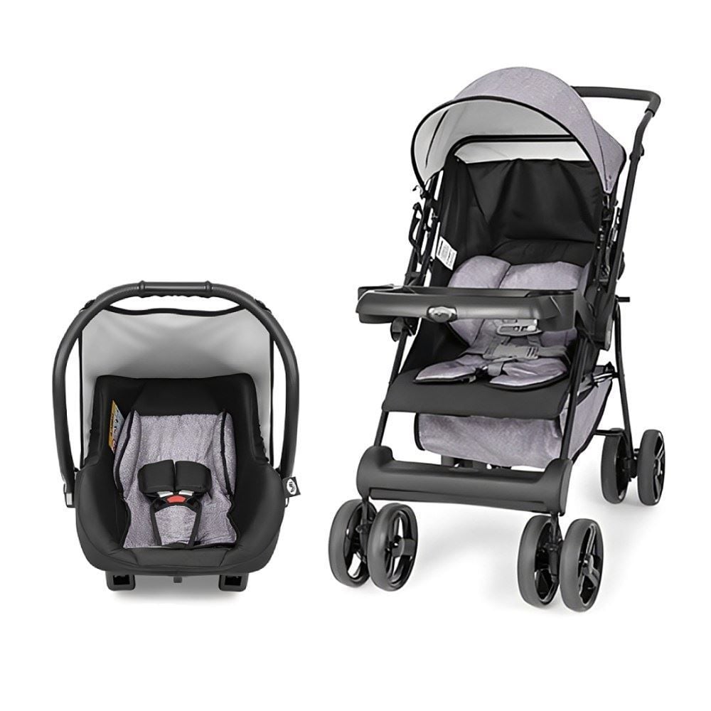 Kit Carrinho de Bebê Solare e Bebê Conforto Tutti Baby - Cinza Mescla