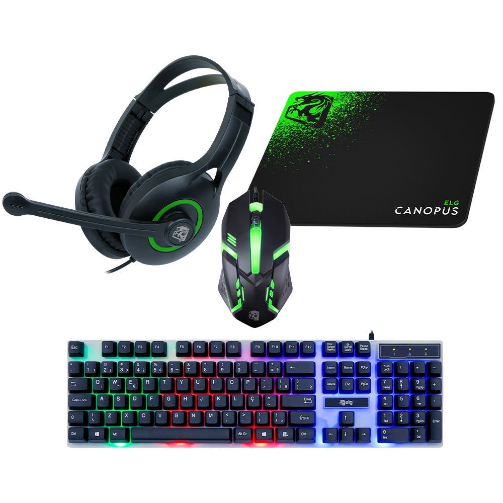 Combo Gamer 4 Em 1 Elg Canopus Teclado Mouse Headset Mousepad Abnt2