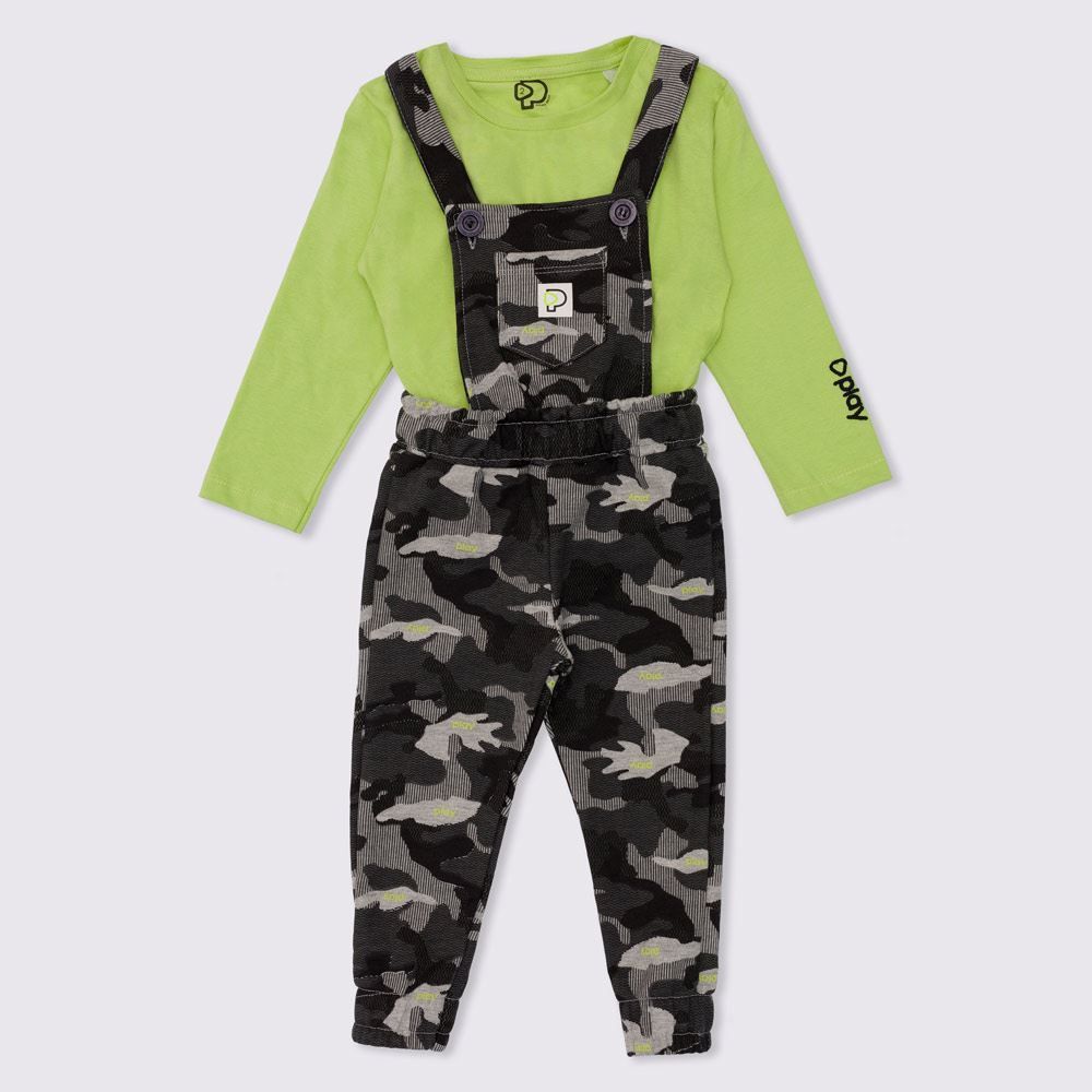 Conjunto 1 a 3 anos Jardineira Camiseta Fakini