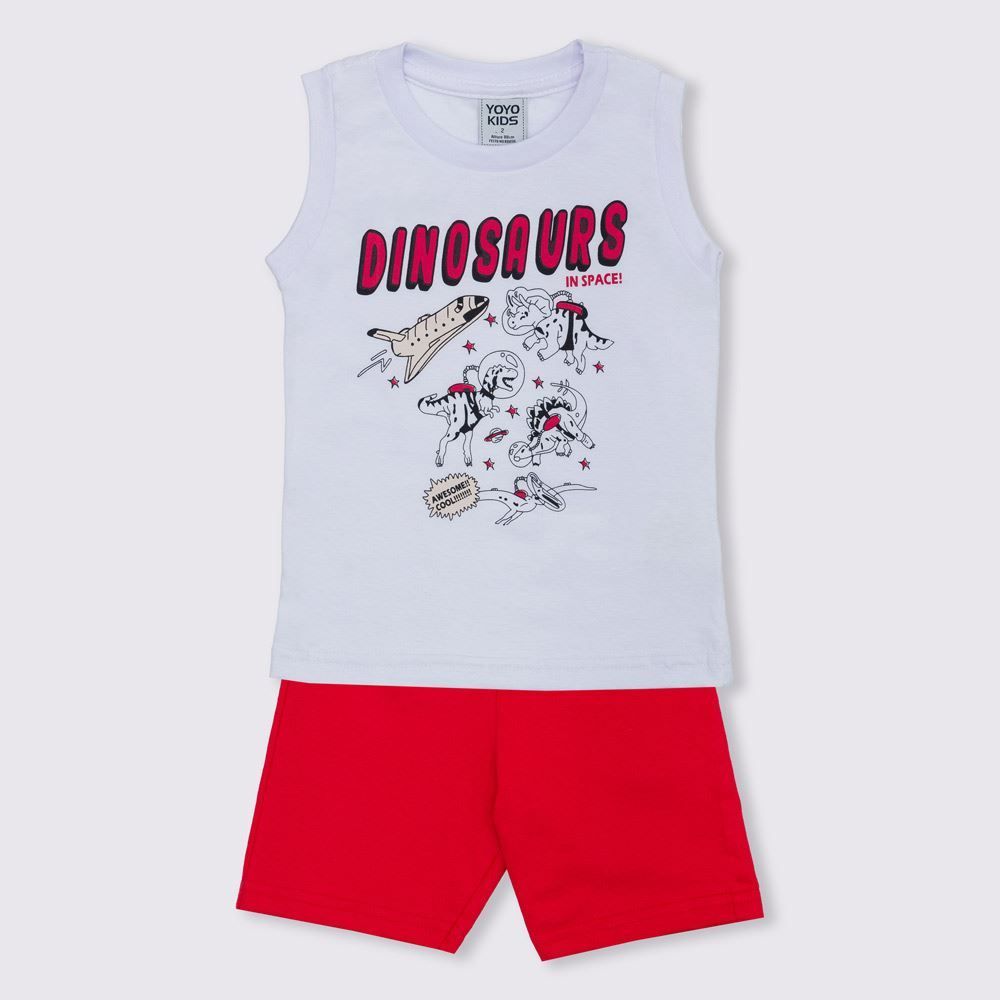 Conjunto 1 a 3 anos Regata e Bermuda Dino Yoyo Kids