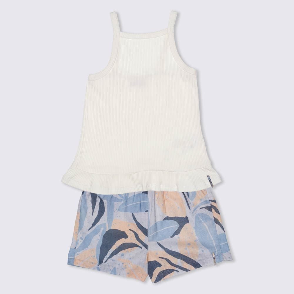 Conjunto 4 a 10 anos Blusa + Shorts Folhagens Nicoboco