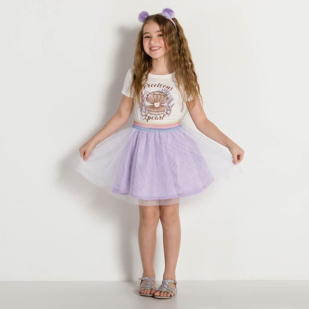 Conjunto 4 a 10 anos Blusa e Saia Tule + Brinde Marmelada