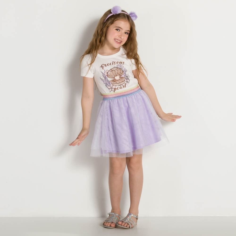 Conjunto 4 a 10 anos Blusa e Saia Tule + Brinde Marmelada