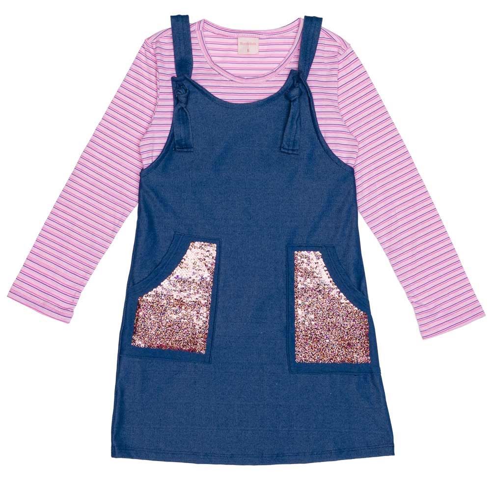 Conjunto 4 a 10 anos Salopete com Blusa Listrada Marmelada