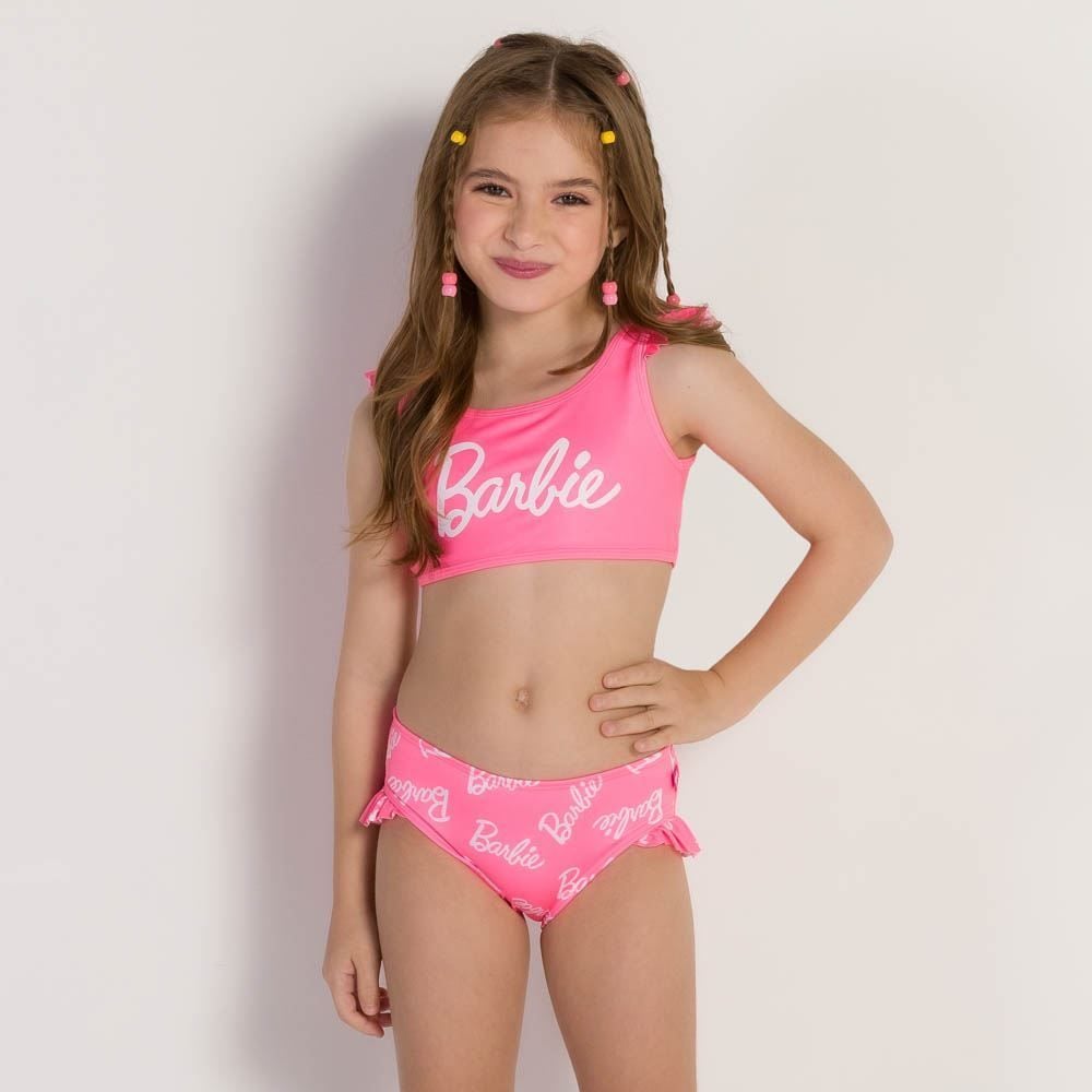 Conjunto Biquíni 4 a 10 anos Top Calcinha Barbie Mattel