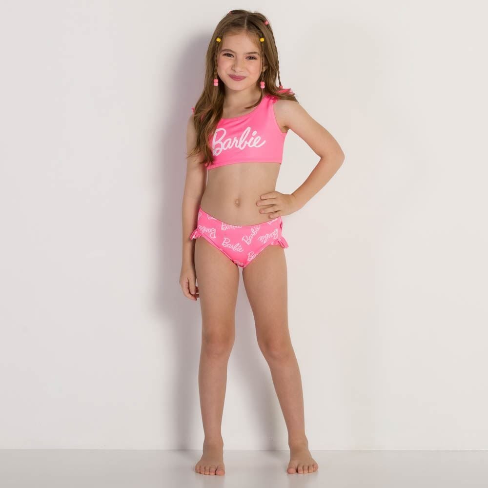 Conjunto Biquíni 4 a 10 anos Top Calcinha Barbie Mattel