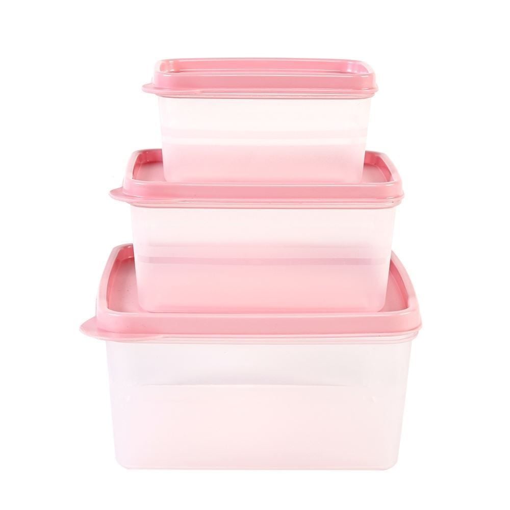 Jogo De Potes Herméticos Quadrado Essencial Dup 3 Peças - Rosa