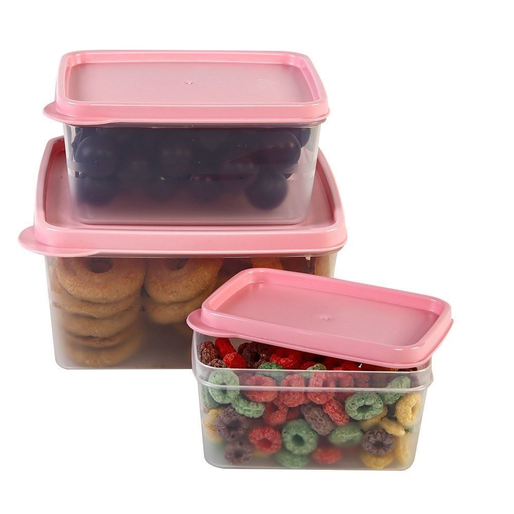 Jogo De Potes Herméticos Quadrado Essencial Dup 3 Peças - Rosa