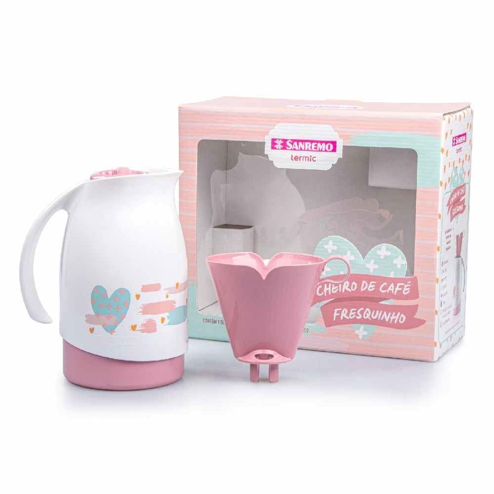 Conjunto De Bule Térmico Com Porta Filtro 102 Sanremo - Branco e Rosa