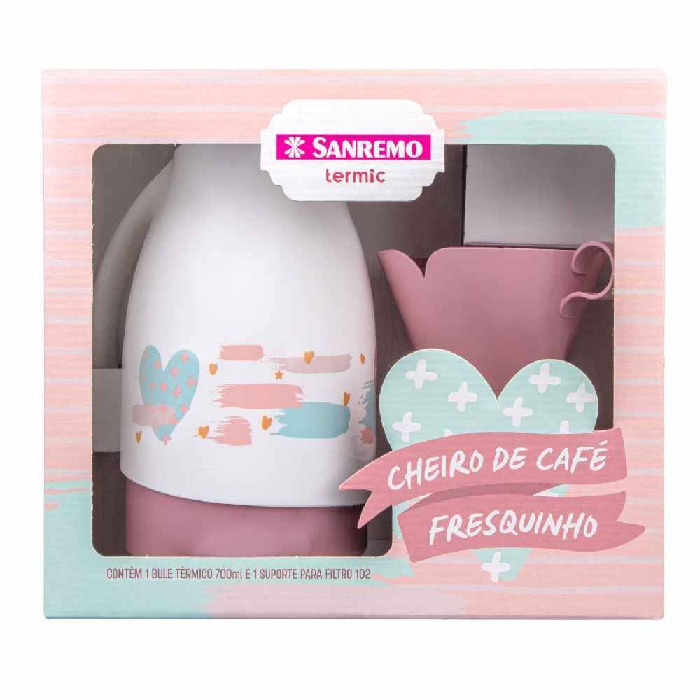 Conjunto De Bule Térmico Com Porta Filtro 102 Sanremo - Branco e Rosa