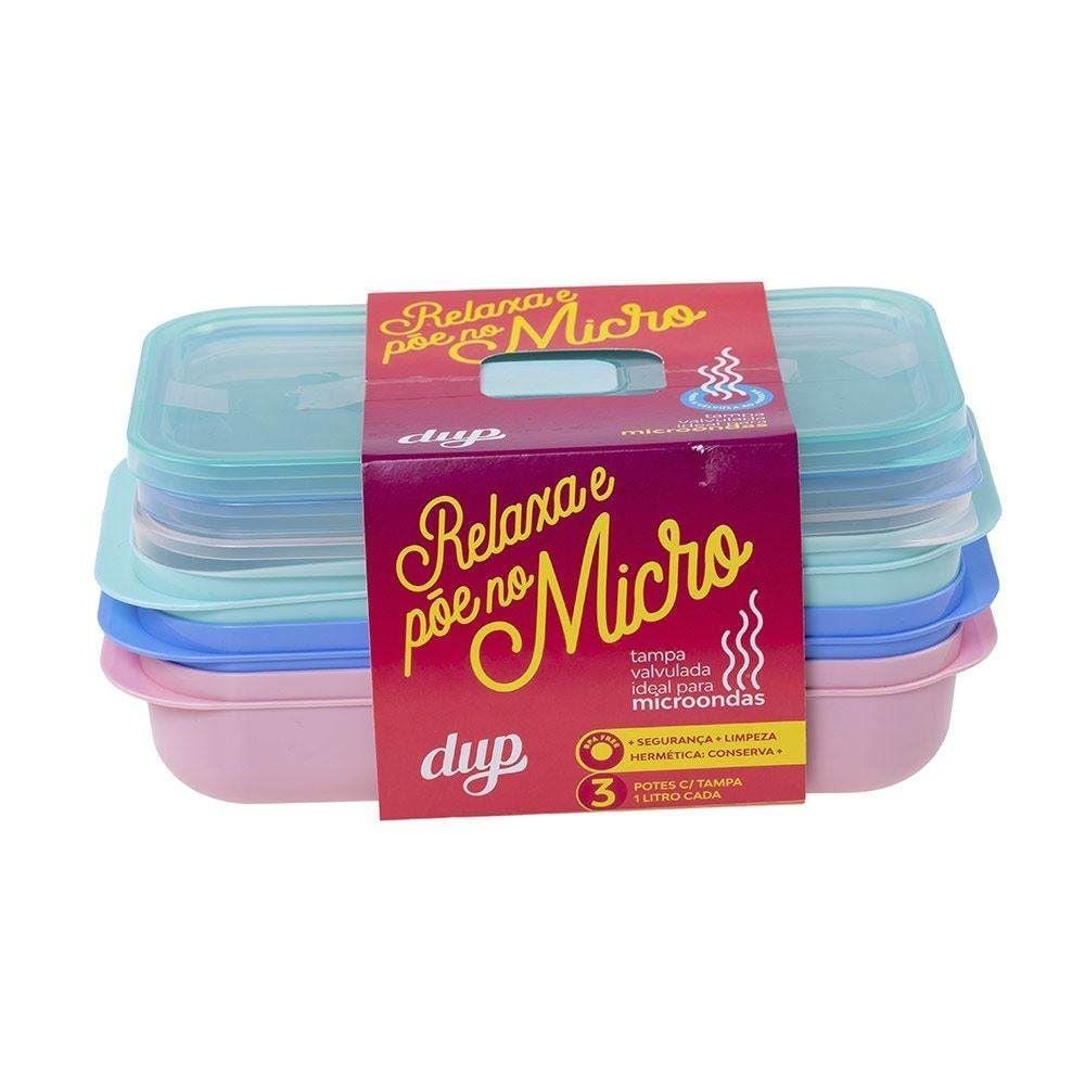 Jogo De Potes Hermético Para Micro-Ondas 1L Dup 3 Peças - Plástico