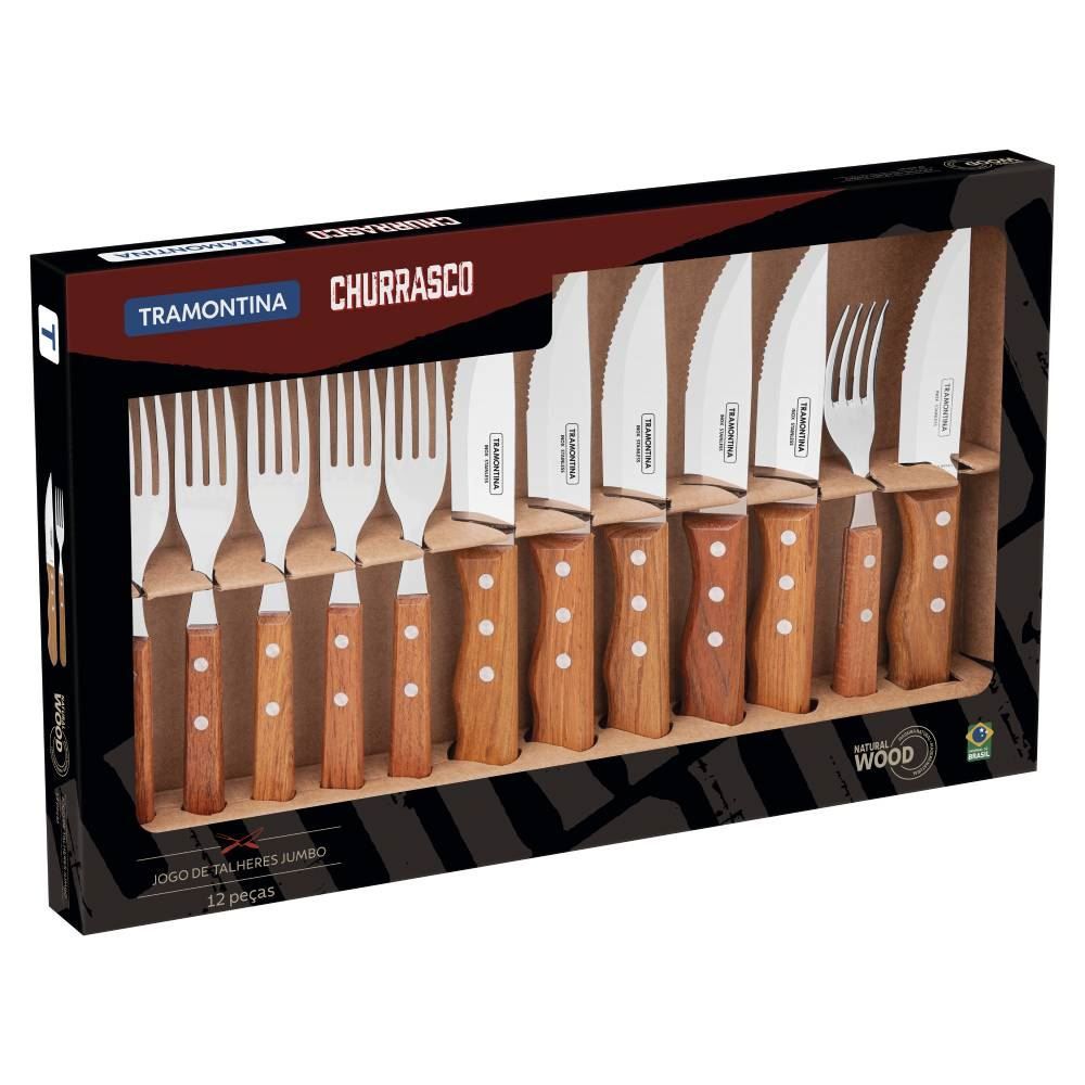 Jogo Talheres Tramontina Para Churrasco Jumbo Inox Com 12 Peças - Madeira